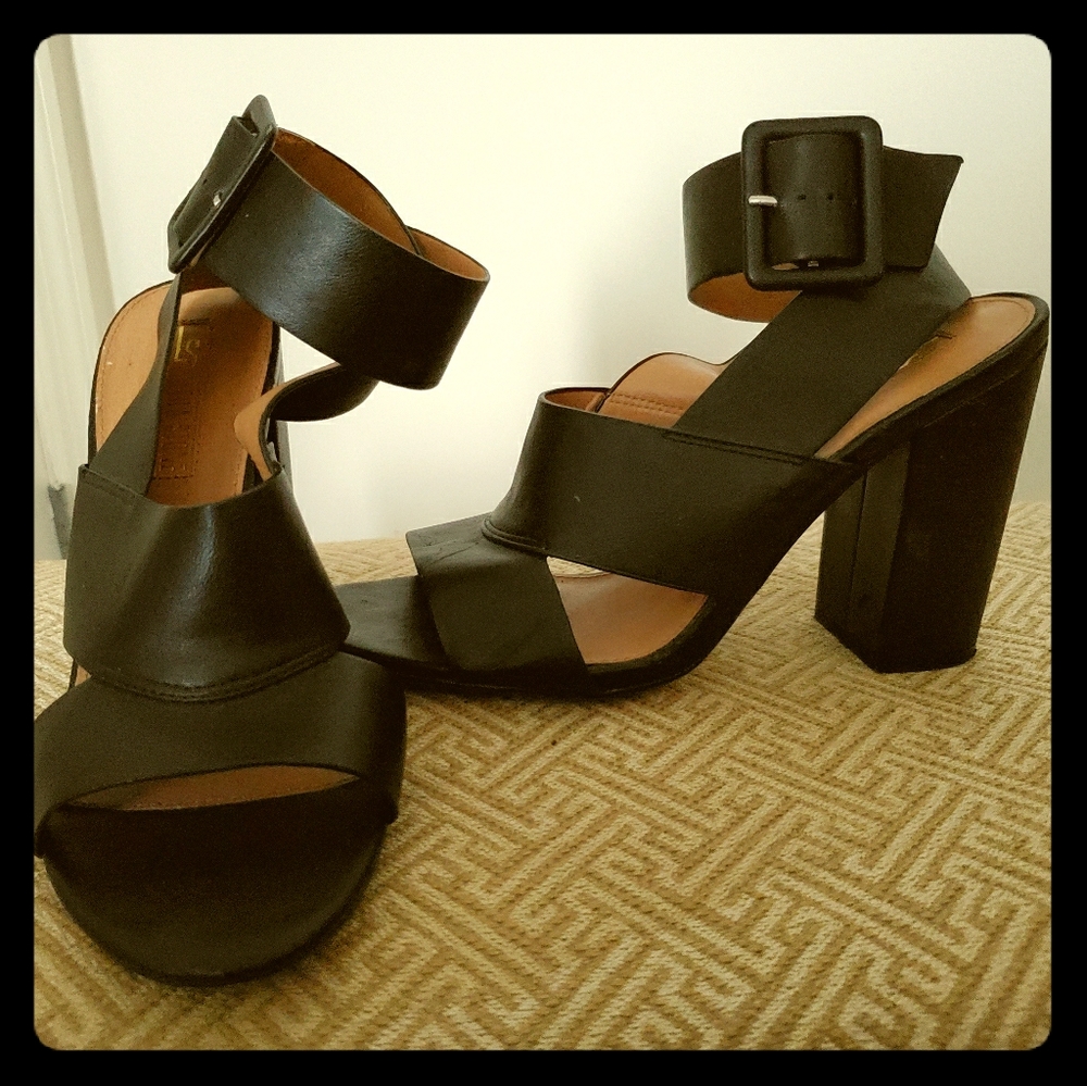 Black faux leather sandals